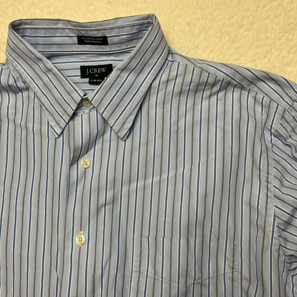 J.Crew Button Down Mens L Blue Striped 80s 2-Ply Cotton Long Sleeve Dress Shirt